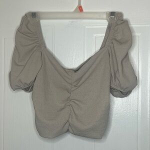 H&M Beige Ruched Puff Sleeve Blouse